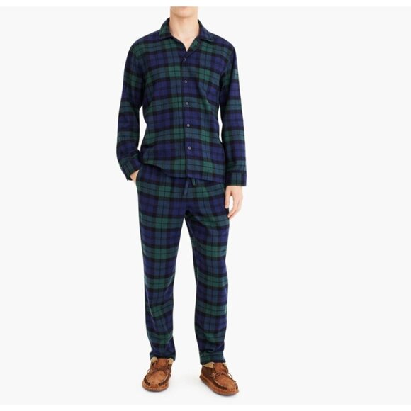 J Crew Flannel Pajamas Black Watch Tartan Navy/Green Men's Size M 100% Cotton - Picture 2 of 16